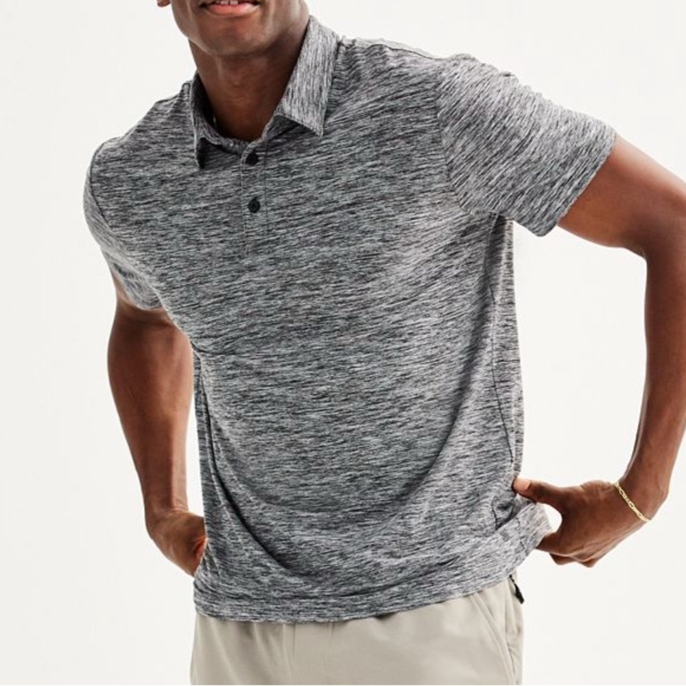 Alfani Gray Marled FLX Luxury Soft Wander Short Sleeve Polo Shirt Regular Fit